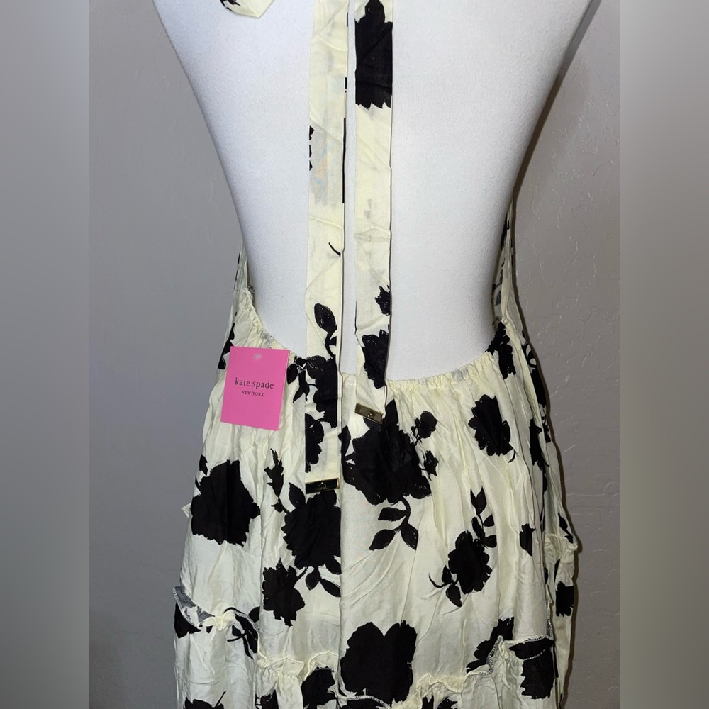 🎉HP🎉New! Kate Spade Floral Printed Halter Coverup Dress Ivory/Black Size Large🖤 - Picture 7 of 16
